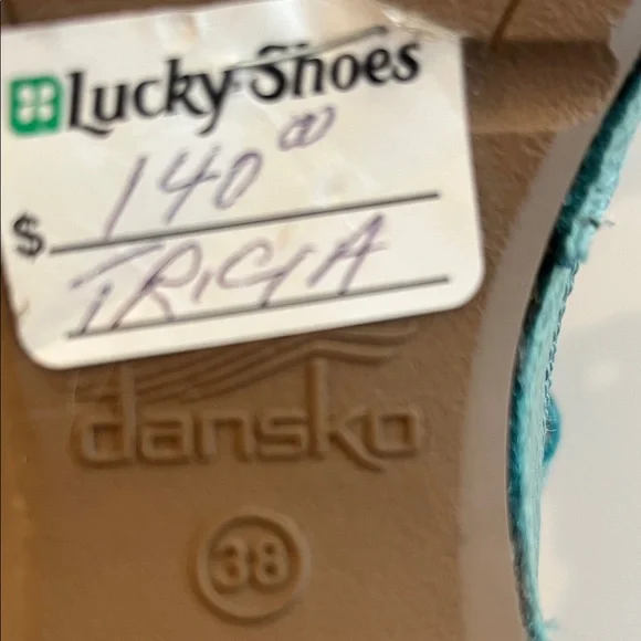 Dansko NEW Tricia Turquoise Blue Pebbled Leather Sandals EU 38/ US 7.5-8 - Picture 2 of 12